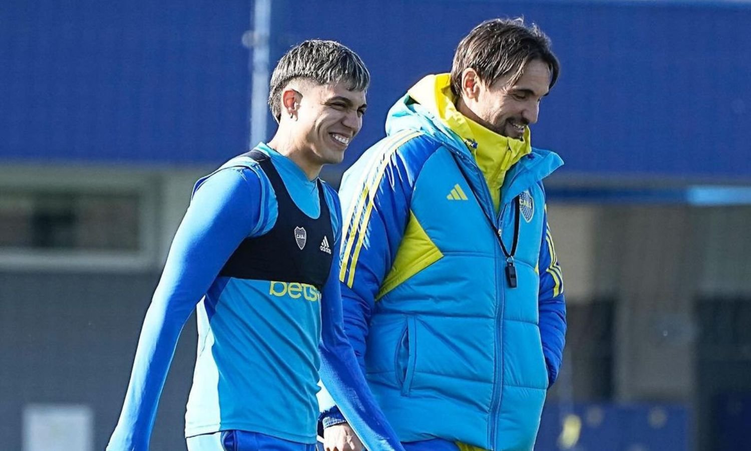 Diego Martínez y Exequiel Zeballos Boca entrenamiento