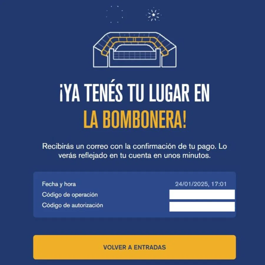 Entrada confirmada Boca Socios