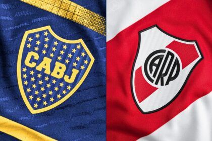 Boca vs River escudos camisetas