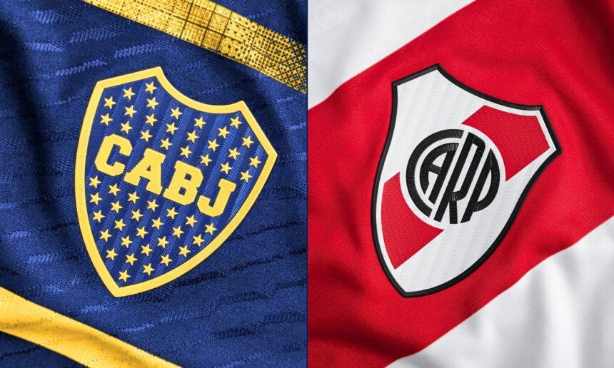 Boca vs River escudos camisetas