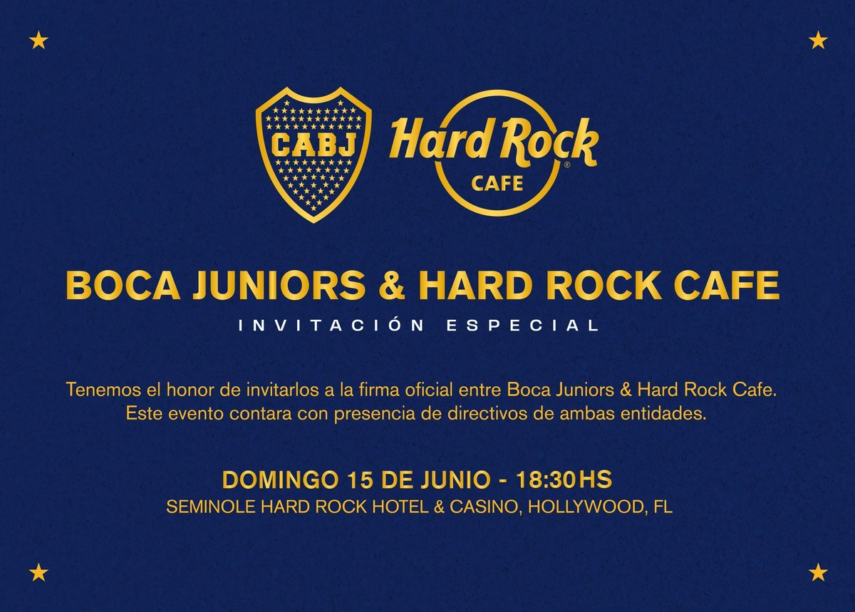 Boca hace oficial su acuerdo con Hard Rock Cafe Acuerdo Boca y Hard Rock Cafe