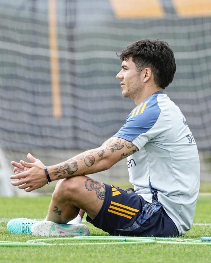 Blondel durante un entrenamiento en Boca.