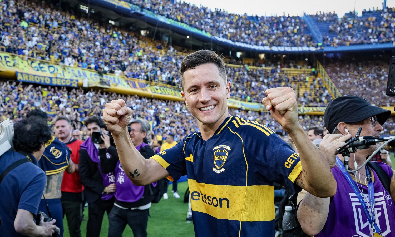 Ander Herrera en La Bombonera festejo Superclásico