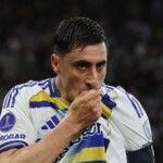 El festejo de Miguel Merentiel quién convirtió el 2-0 de Boca sobre Vasco en el Maracaná.