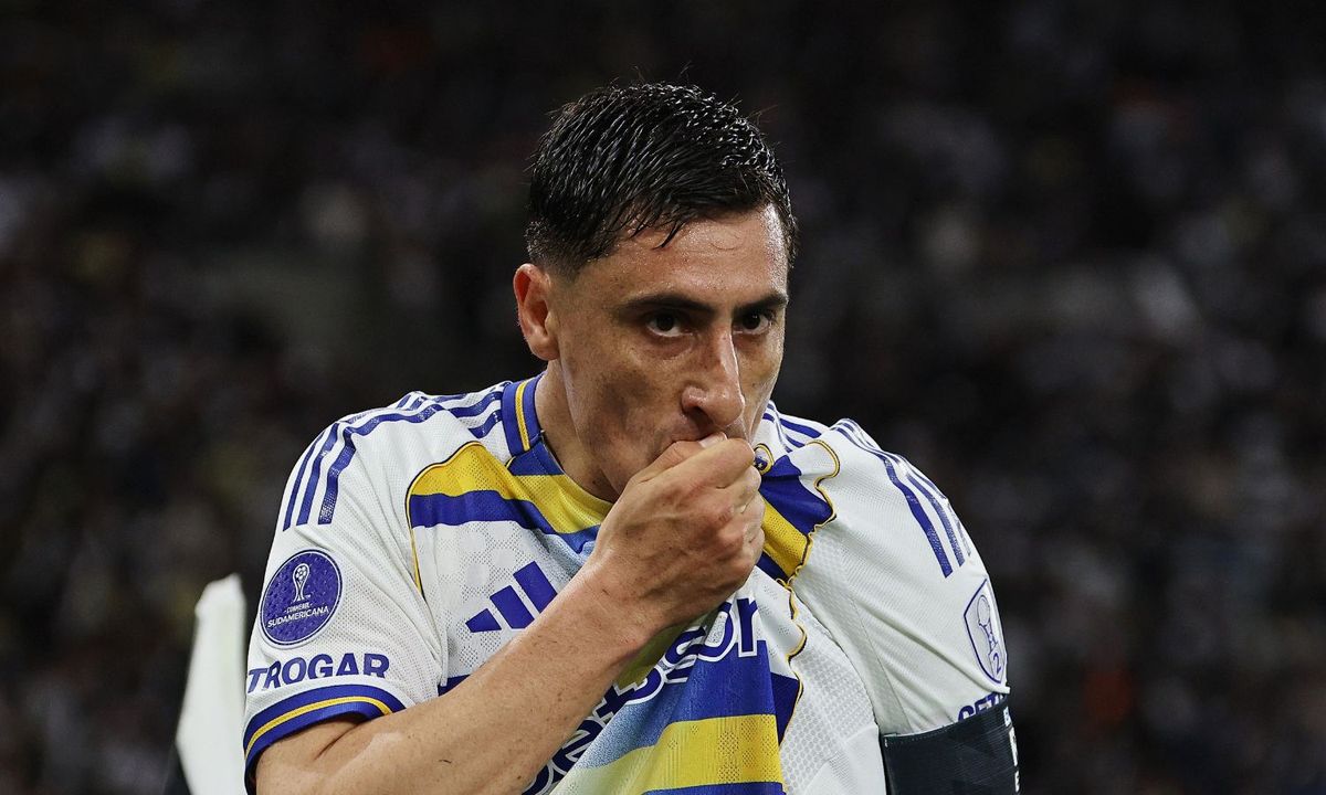 El festejo de Miguel Merentiel quién convirtió el 2-0 de Boca sobre Vasco en el Maracaná.